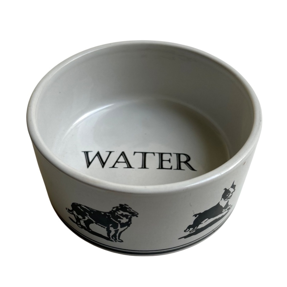 Harry Barker Water Porcelain Bowl White &  Black Dog Graphics *LIKE NEW*